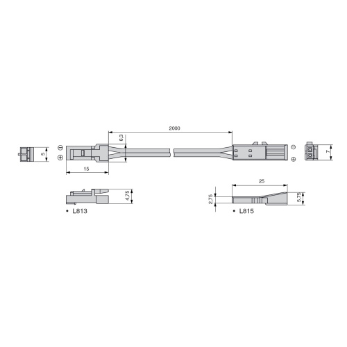Провод-удлинитель 2x0.50mm2, 12V/24V, max. 5А, 2000 мм, с коннекторами L815 и L813