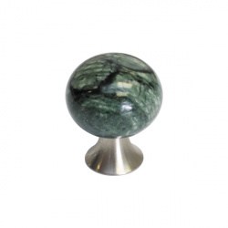 Ручка-кнопка, отделка сталь шлифованная + мрамор зеленый