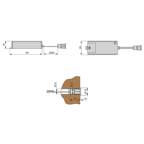 IR-датчик бесконтактный, врезной,100-240V, (max 60Вт-90Вт для LED драйверов), функции: дверь/рука, расст.: макс. 5см, цвет черный