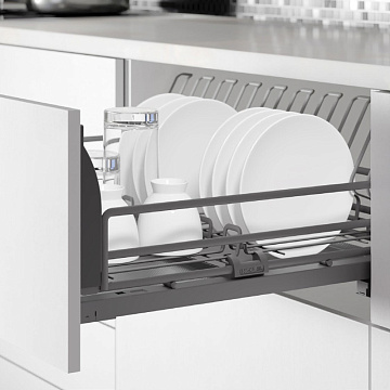 Ellite Сетка для посуды 1-уровневая в нижнюю базу 800 выдвижная, с доводчиком, отделка орион серый