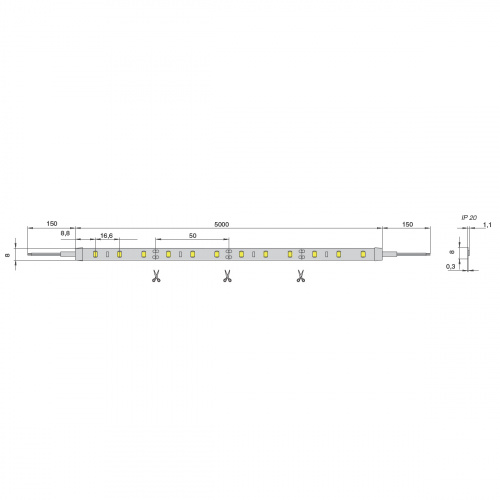 Лента светодиодная SMD2835, 60 LED/м, 4,8Вт/м, 12В, 240Лм./м 5000х8 мм, IP 20,  3500К (теплый белый)