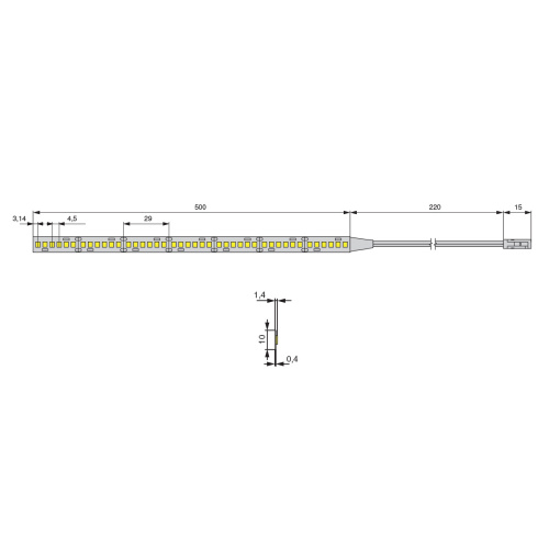 ОБРАЗЕЦ ленты светодиодной SMD2835, 204 LED/м, 22Вт/м, 24В, 2000Лм./м 500х10 мм, IP 20,  4000-4500К, с кон L813
