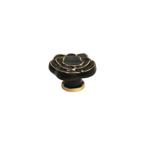 Ручка-кнопка, отделка керамика черная + золото