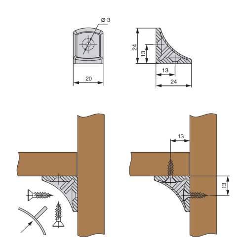 Уголок-крепление каркаса с 2-мя отверстиями и крышечкой, цвет тауп (за 100 штук)