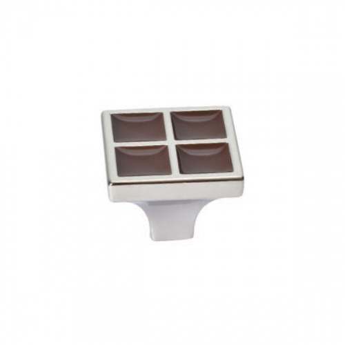 Ручка-кнопка, отделка никель глянец + шоколад