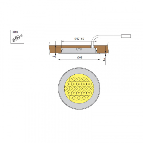Комплект из 1-го врезного светильника LED Metris V12, (1*1,6W), 12V, 3050-3250K с источником питания, отделка никель шлифованный