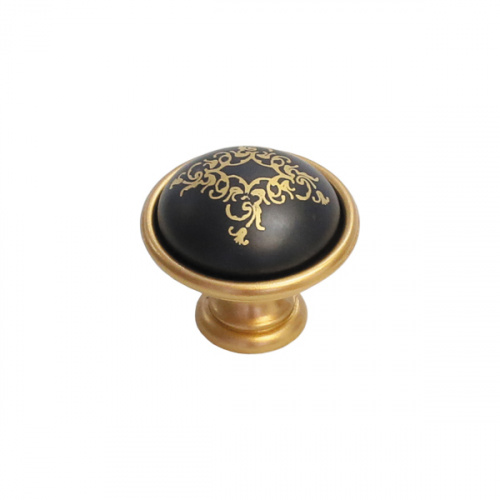 Ручка-кнопка, отделка золото матовое + керамика черная 